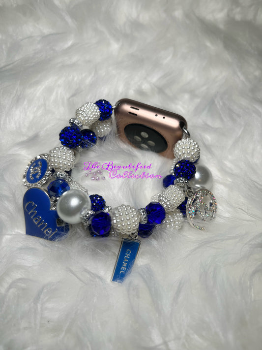 Blue and White Apple Watch Band