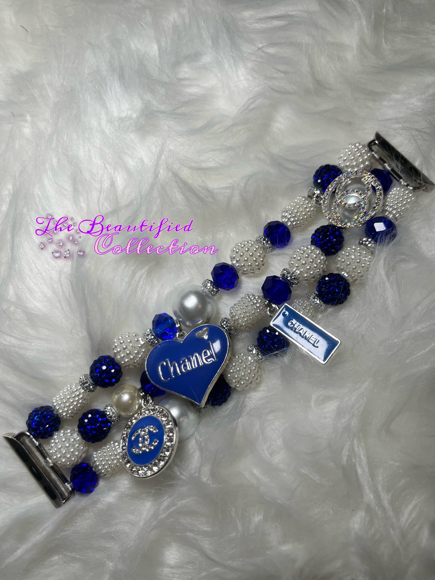 Blue and White Apple Watch Band